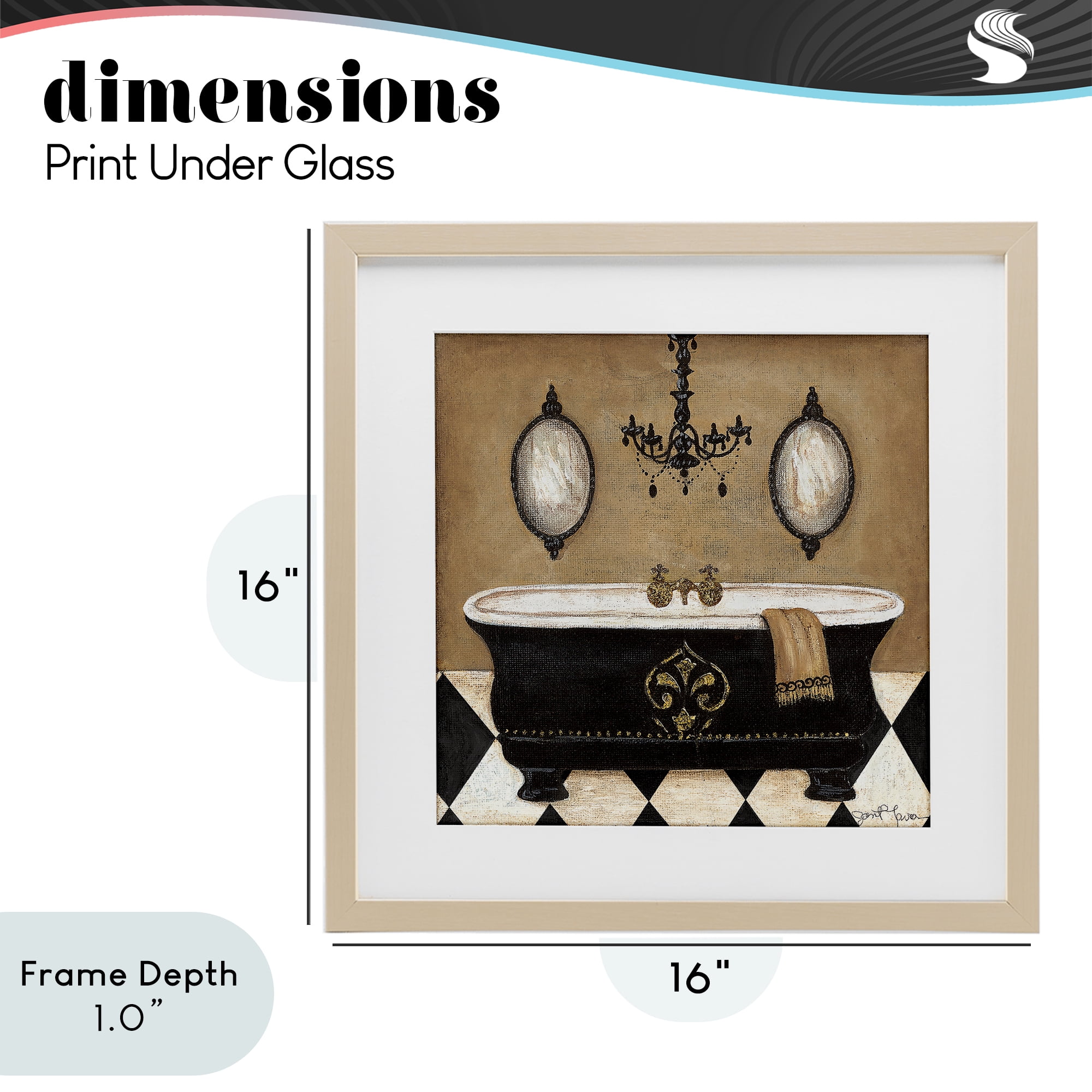Stupell Industries Elegant Bathtub & Chandelier Birch Framed Print Under Glass, design by Janet Tava