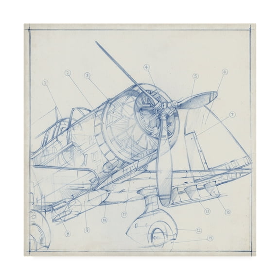 Trademark Fine Art 'Airplane Mechanical Sketch I' Canvas Art by Ethan Harper
