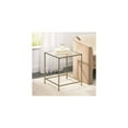 thumbnail image 6 of mDesign Glass Top Side/End Table - Small Minimalistic Square Geometric Accent Metal Nightstand Furniture for Living Room, Dorm, Home Office, and Bedroom - Soft Brass, 6 of 7