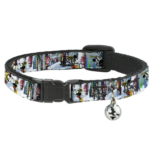 Disney Breakaway Cat Collar With Bell, Plastic Clip, Easy Adjustable, Mickey Minnie Yodelberg Scenes, 8.5 to 12 Inches 0.5 Inch Wide