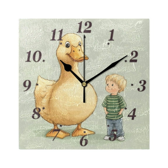 7.78in Oversized Yellow Duck Square Wall and Table Clock Dual Use Vintage Design in Black or Gold