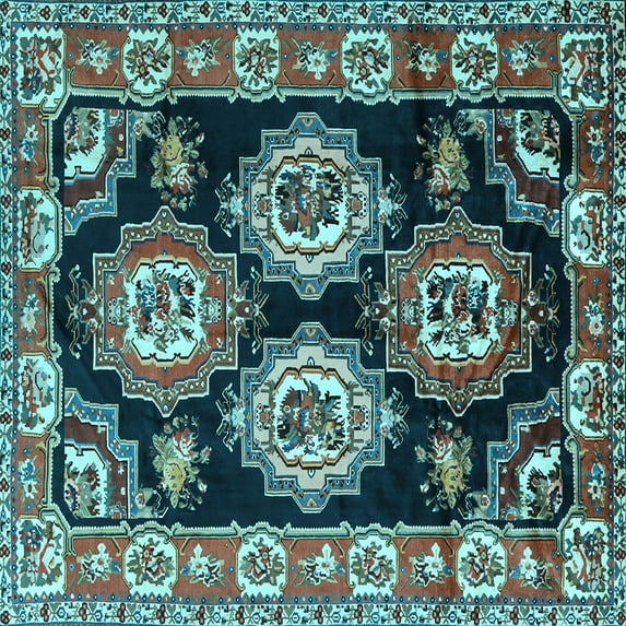 Ahgly Company Indoor Square Persian Light Blue Traditional Area Rugs, 7' Square