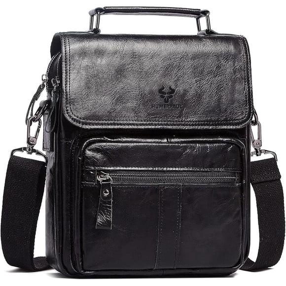 Bolso Mensajero de Cuero para Hombre, Bolso Cruzado con Correas Ajustables para Trabajo y Negocios