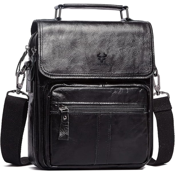 Bolso Mensajero de Cuero para Hombre, Bolso Cruzado con Correas Ajustables para Trabajo y Negocios