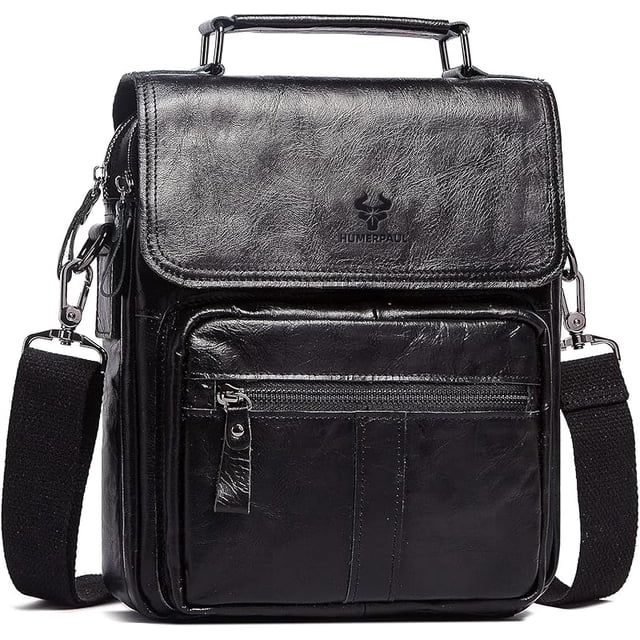 Bolso Mensajero de Cuero para Hombre, Bolso Cruzado con Correas Ajustables para Trabajo y Negocios