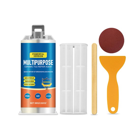 Hyasfey 80G Tile Grout Repair Kit with Scraper Round Sandpaper Stir Stick Push Rod Waterproof Home Kitchen Bathroom Floor Tile Repair Filler Agent