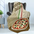 thumbnail image 4 of Pizza Soft Flannel Fleece Blanket, Ristorante Italiano Concept with Vintage Grunge Style Print with Pizza and Collosseum, Cozy Plush for Indoor and Outdoor Use, 70" x 90", Multicolor, by Ambesonne, 4 of 5