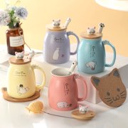 Mengcat Tea Cup with Infuser and Lid Ceramic Coffee Kawaii Cat Tea Mug Cute Cool Preppy Stuff Cat Birthday Gifts Cute Gifts for Women Girls(13oz)