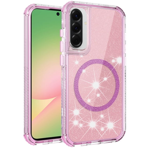 XPM for Samsung Galaxy A57 Phone Case, Magnetic Circle Compatible with Magsafe, Bling Glitter Sparkle 3-in-1 Hybrid Shockproof TPU Bumper Cover for Samsung A57 (Pink)