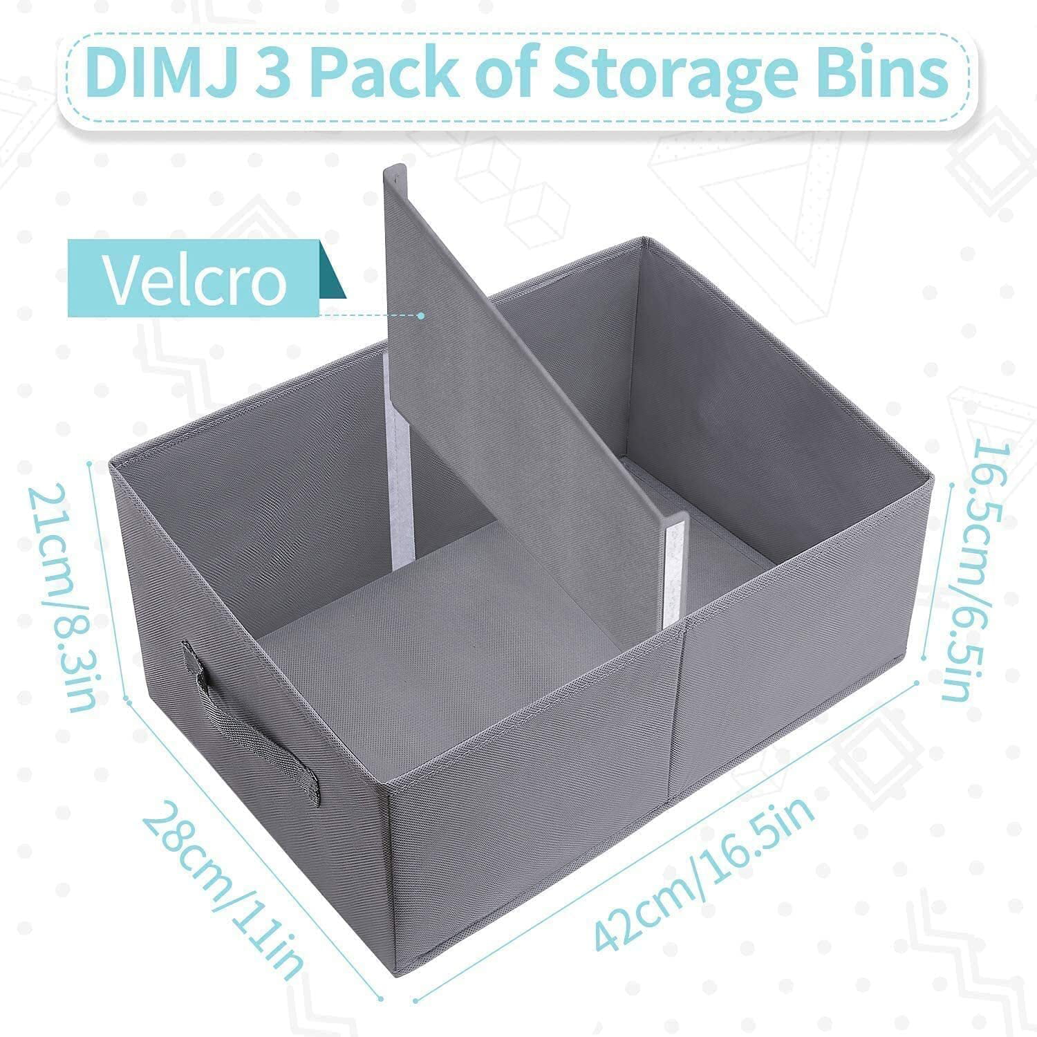 DIMJ Closet Bins, Trapezoid Storage Basket for Shelves, Fabric Storage Bins  with Handle and Divider, Foldable Closet Organizer Bins for Clothes,  Towels, Toys, DVD, Books, 6 Packs