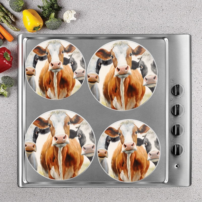 Bahomeck Gas Stove Burner Cover Set Of 4,Three Cow Of Watercolor Painting With Detailed And Realistic Metal Electric Stove Burner Covers,Protecting Gas Stoves,Kitchen Decor，8 Inch And 10 Inch