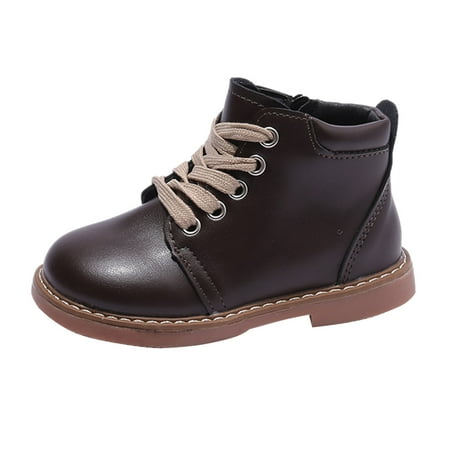

KaLI_store Little Girls Winter Boots Casual Boots for Girls Ankle Booties Fashion Combat Boots Brown 11