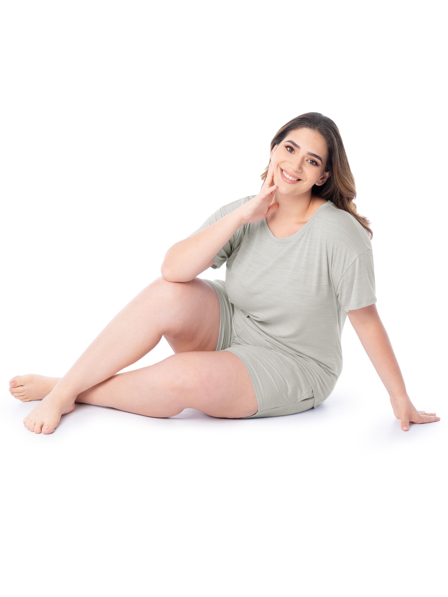 Fruit of the Loom Women's Soft and Breathable Short Sleeve Crew Top & Pajama Short Set, Sizes S-4X