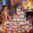 thumbnail image 2 of JoyStone DollHouse with Colorful Light, Pretend Play Toddler Doll House Furniture Sets with 2 Dolls, 22 Rooms DIY house, Creative Gift for Girls, Purple, 2 of 11