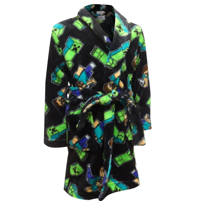 Minecraft Boys' Minecraft Steve And Creeper Cozy Black Plush Bathrobe (10) - Walmart.com