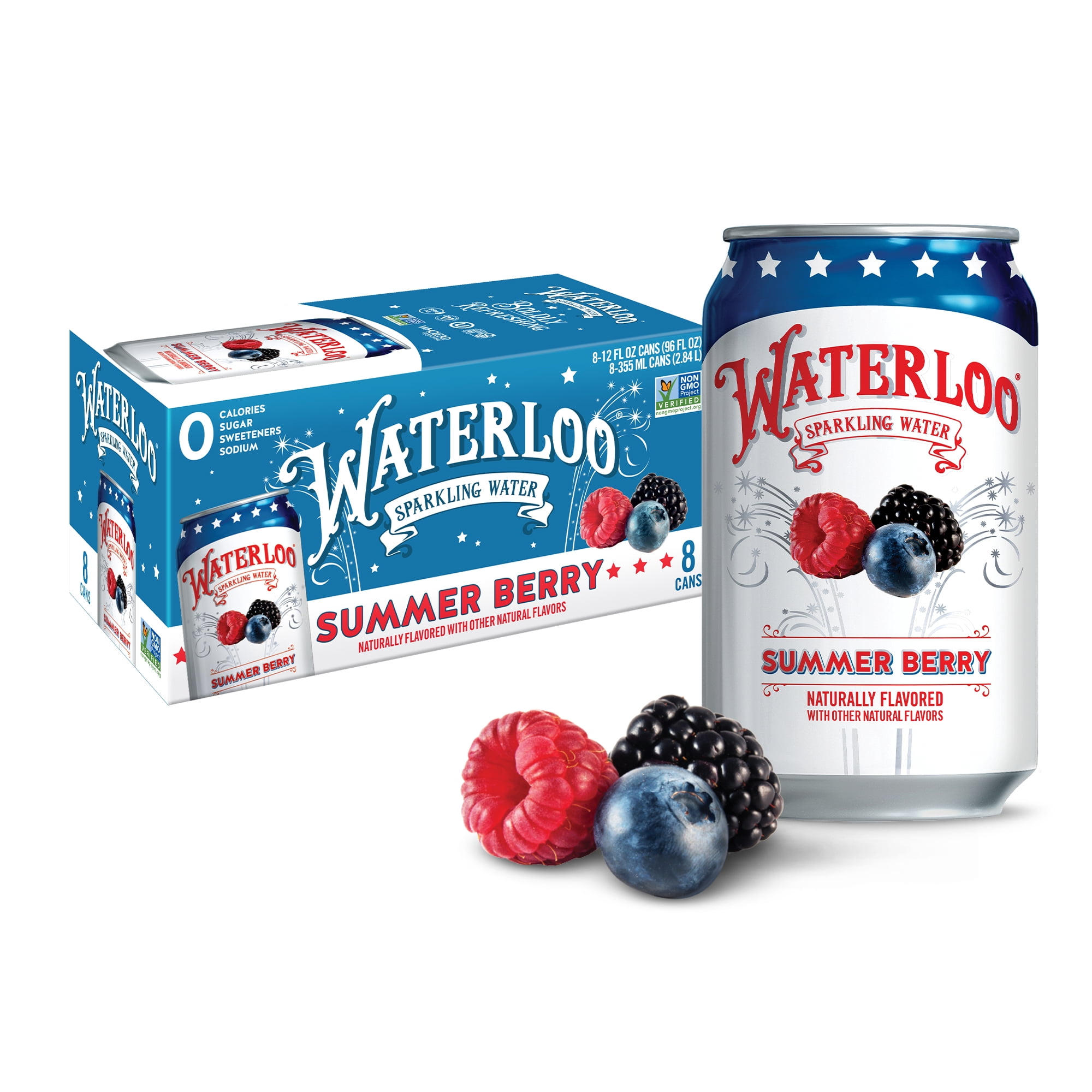 (3 pack) Waterloo Sparkling Water, Summer Berry, 12 fl oz, 8 pack cans
