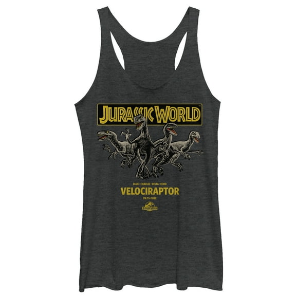 Women's Jurassic World Velociraptor Pure  Racerback Tank Top Black Heather 2X Large