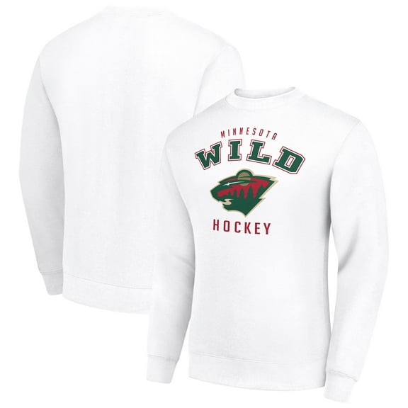 Men's Starter White Minnesota Wild Team Logo Fleece Pullover Sweatshirt