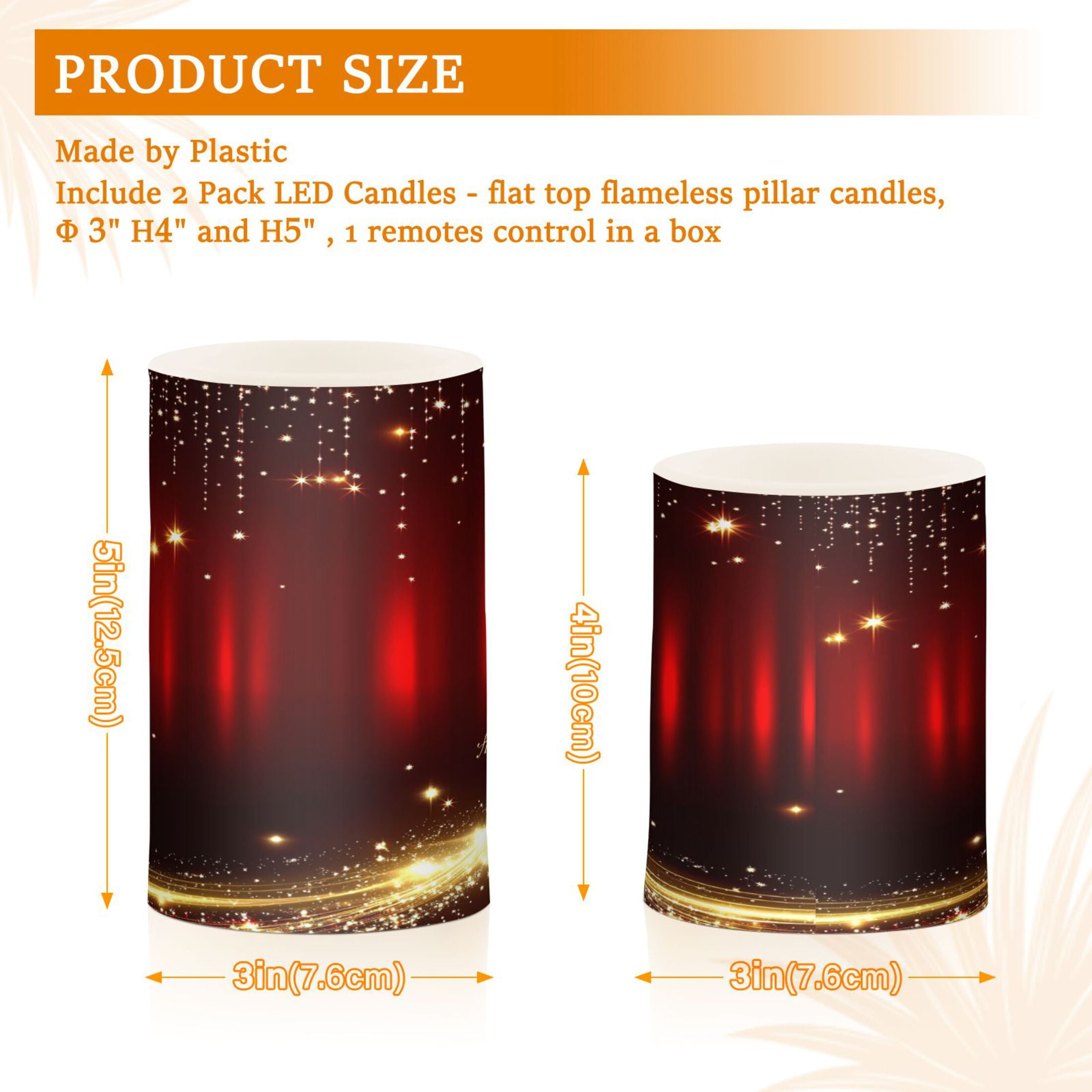 Happy New Year Design Set of 2 Flameless LED Candles Remote and Timer Indoor Outdoor