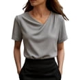 thumbnail image 2 of Molidfa Women's Top Stretchable Crew Neck Short Sleeve Casual Regular Pullover Drop Shoulder Set-In Casual Tops, 2 of 5