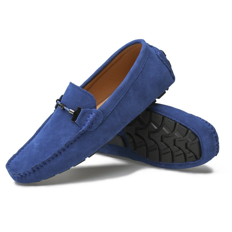 Handmade Men Navy blue suede Loafer shoes, Men suede casual driving shoes