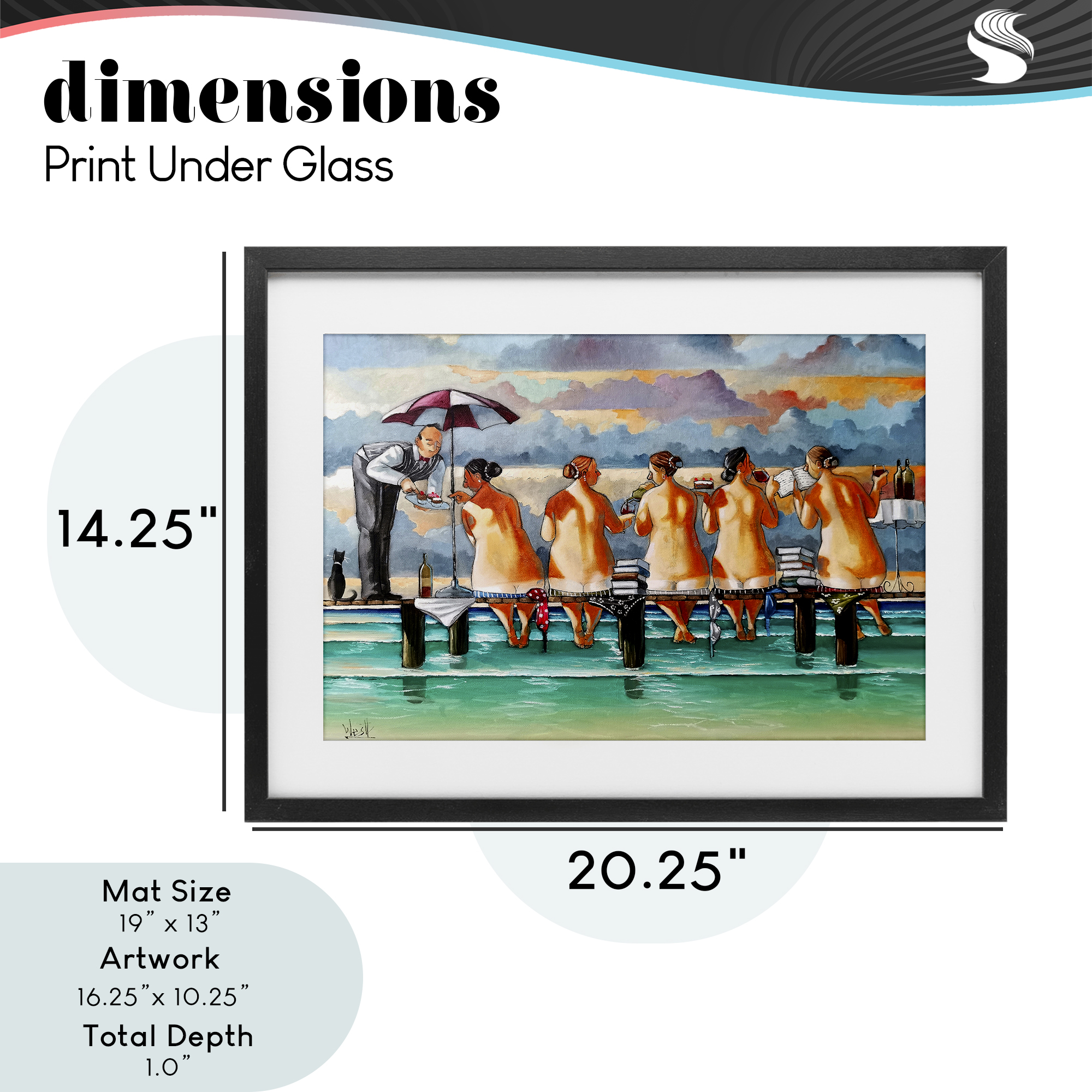 The Book Club Beachgoers Black Framed Print Under Glass, design by Ronald West