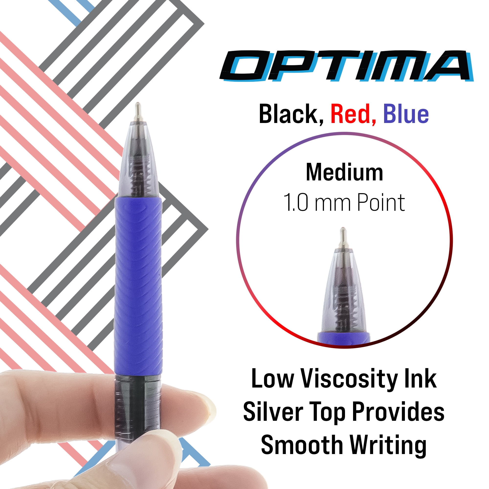 BAZIC Optima Assorted Color Oil Gel Ink Retractable Pen, 0.7 mm, (3/Pack), 24-Pack
