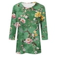 thumbnail image 4 of miqiqism 3/4 Length Sleeve Shirts for Women Floral Print Tees Blouses Teen Girls Crew Neck Loose Shirt Juniors Casual Slim Fit Tops Tee Shirts,Green,Large, 4 of 4