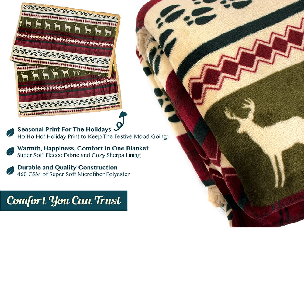 PAVILIA Christmas Sherpa Blanket Throw Queen Bed| Red Flannel Fleece Christmas Decoration Blanket| Plush, Warm, Soft Cozy Reversible Winter Holiday Blanket| Christmas Gift  90x90