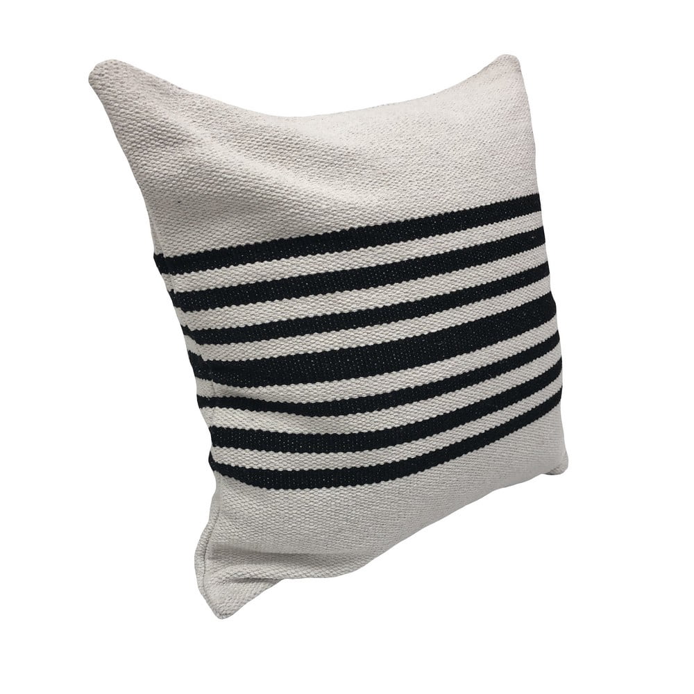 Ox Bay Faith Set of 2 White/Black Striped 22" x 22" Cotton Adult Decorative Feather Filled Pillow Set