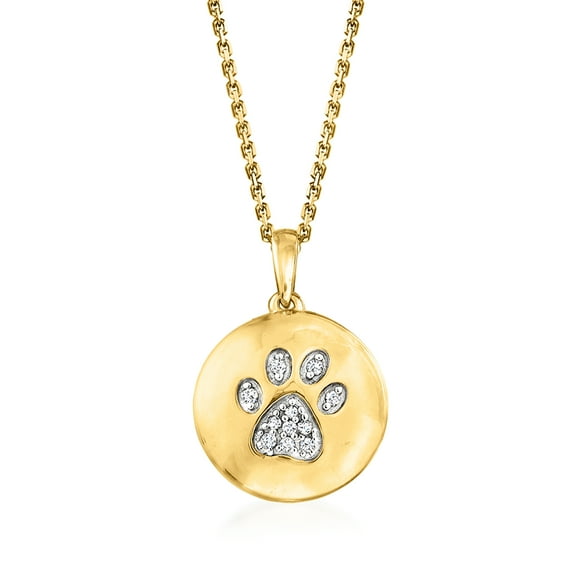 Ross-Simons Paw Print Circle Pendant Necklace in 18kt Yellow Gold Over Sterling Silver, Women's, Adult