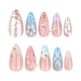 thumbnail image 5 of 3D 24 Pcs Cute Almond Press on Nails Medium Fake Nails Press Ons Blue Gradient False Nails with Stiletto Nail Glue, 5 of 6
