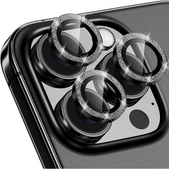 KICOCOC Compatible with iPhone 16 Pro Max / iPhone 16 Pro Camera Lens Protector, Diamond Metal Individual Camera Cover Case - Black