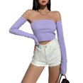 thumbnail image 1 of Mialoley Female Summer Solid Color Tops,Boat Neck Blouse Pullover with Long Sleeves, 1 of 3