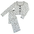 thumbnail image 2 of FASHOFT Womens Pajamas Set Ribbed Cute Heart Graphic Long Sleeve 2 Piece Valentines Day Pjs Set Ruffle Soft Sleepwear Loungewear Black XL, 2 of 4