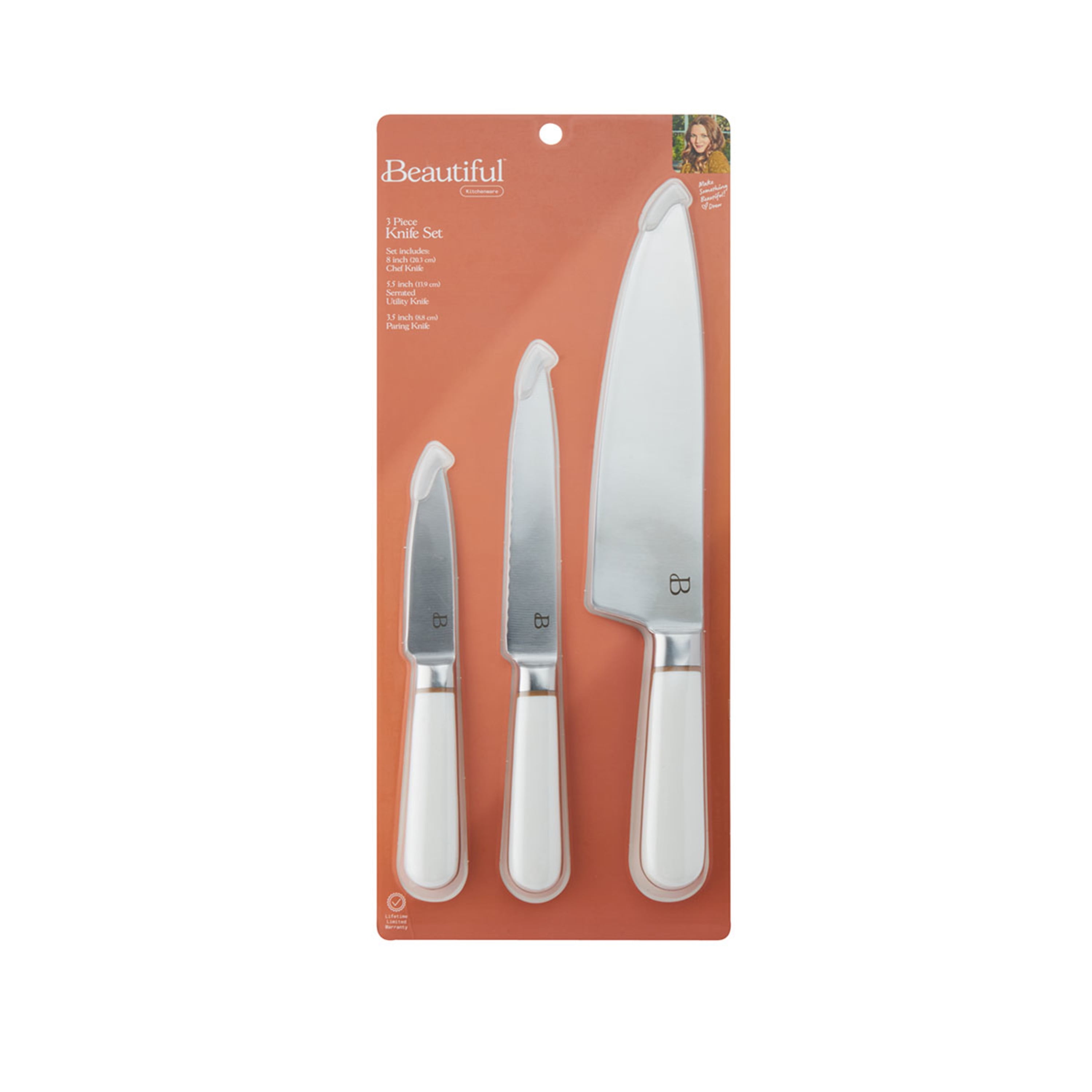 Beautiful 12 Piece Knife Block Set with Soft-Grip Ergonomic Handles White and Gold by Drew Barrymore