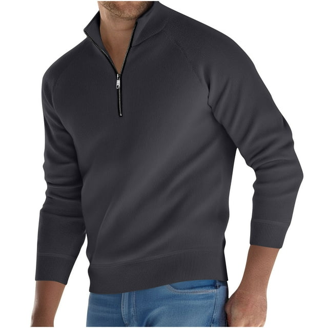 Sweaters for Men Standing Collar Half Zipper Elasticity Knit Base Long Sleeve