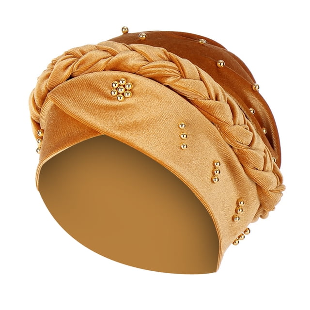 Women Solid Beading India Hat Muslim Ruffle Cancer Chemo Hat Beanie Wrap Cap