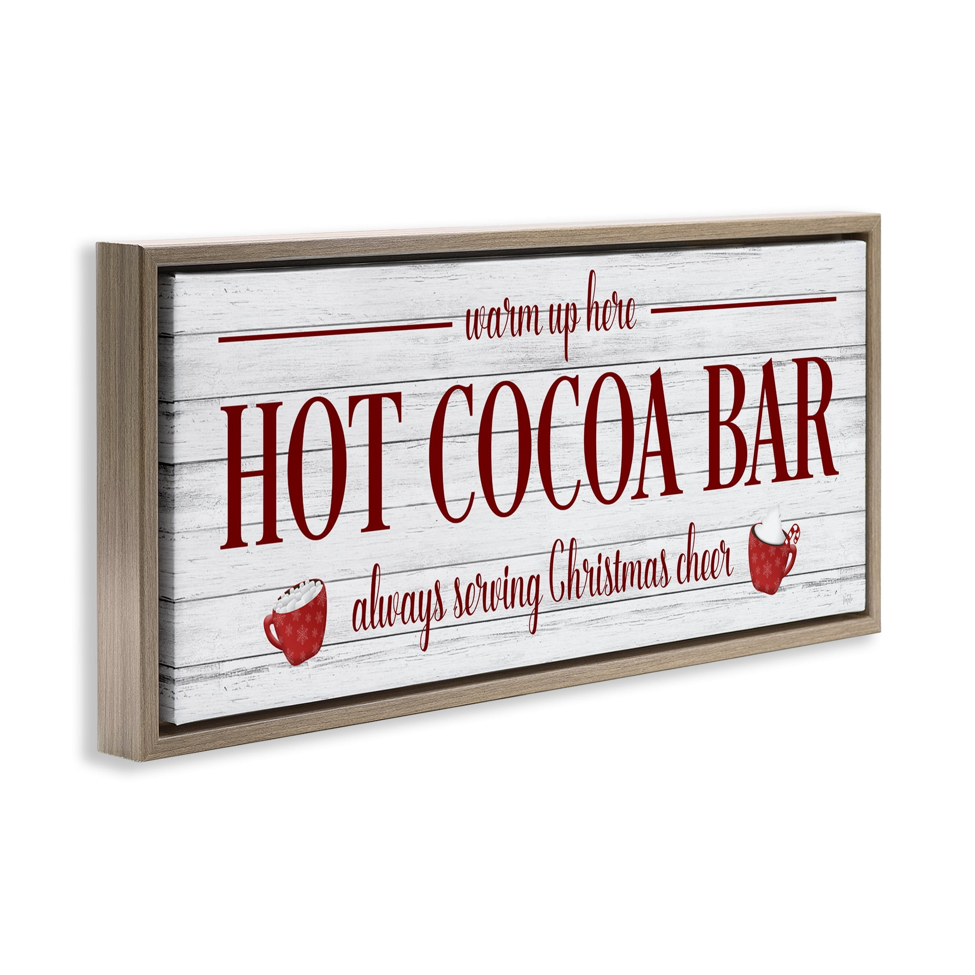 Stupell Industries Hot Cocoa Bar Winter Beverage Holiday Painting Brown Floater Framed Canvas Art Print Wall Art, 25 x 11