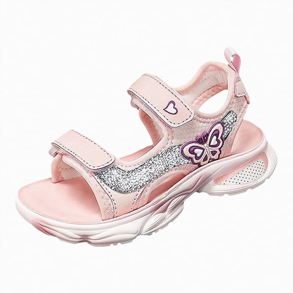 TOWED22 Toddler Little Girl's Open Toe Strap Flowers Sandals Summer Beach Shoes Non-Slip Rubber Soft Sole Princess Flats Pink,13