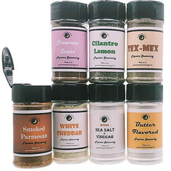 Popcorn Seasoning 7 Pack | PREMIUM | Sea Salt & Vinegar | Butter | Smoked Parmesan | Cinnamon Sugar | Cilantro Lemon | Tex Mex | White Cheddar