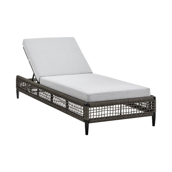 Felicia Outdoor Patio Adjustable Chaise Lounge Chair in Aluminum with Grey Rope and Cushions