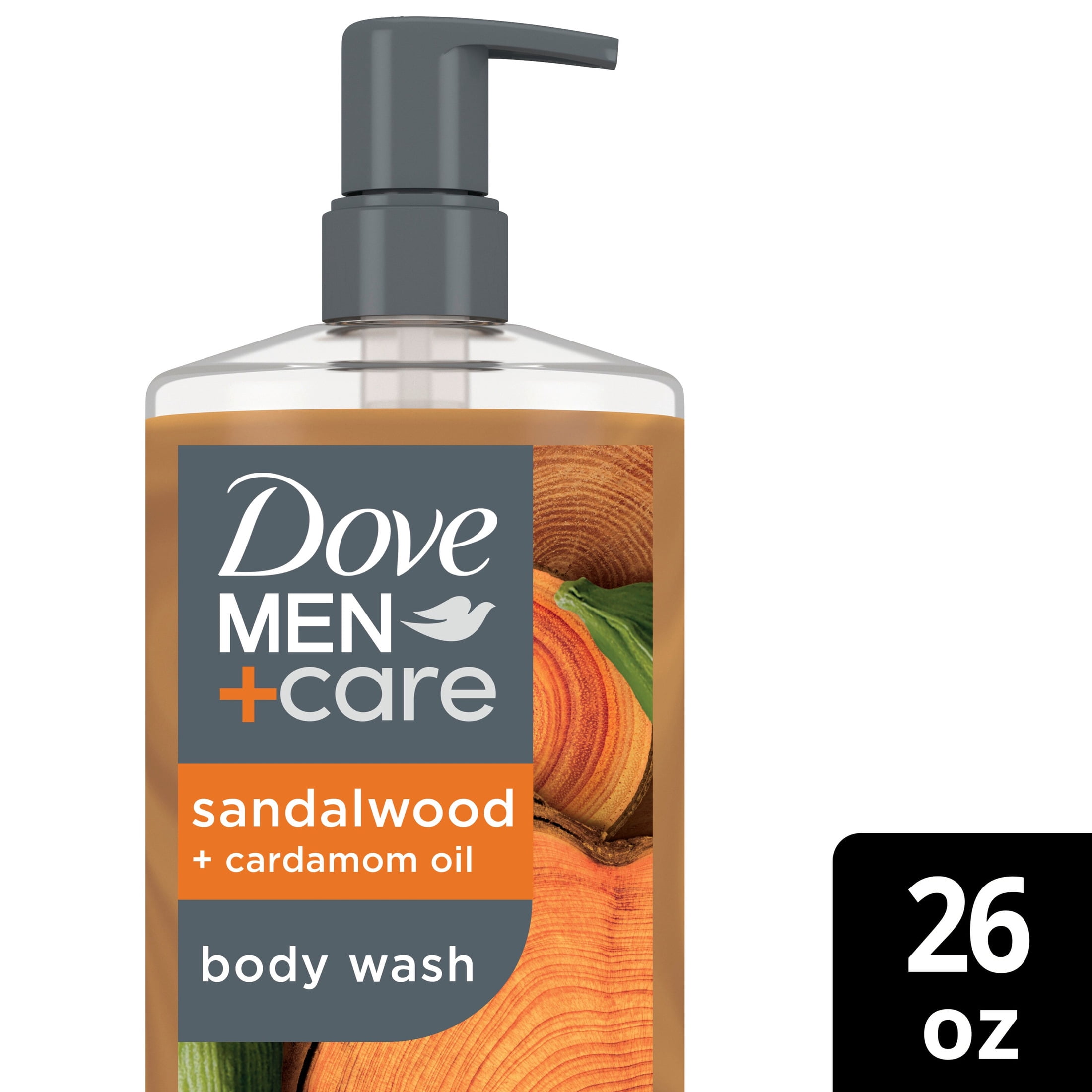 (4 pack) Dove Men+Care Body Wash to Rebuild Skin in the Shower Sandalwood + Cardamom Oil with Plant-Based Cleansers and Moisturizers, 26 oz