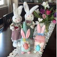 thumbnail image 4 of STPgoods Girl Rabbit with Flower Easter Figurine 17" (43 cm) Fabric Easter Decoration Standing Decoration Easter Collectible Figurine Holiday Decor Tabletop Favor Figurine, Pink and Green, 4 of 6