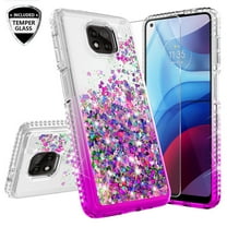 Liquid Glitter Phone Case for Motorola Moto G Power 2021 Case Cover with [Tempered Glass Screen Protector] Shock Proof Bling Diamond for Girls Women - Purple/Clear