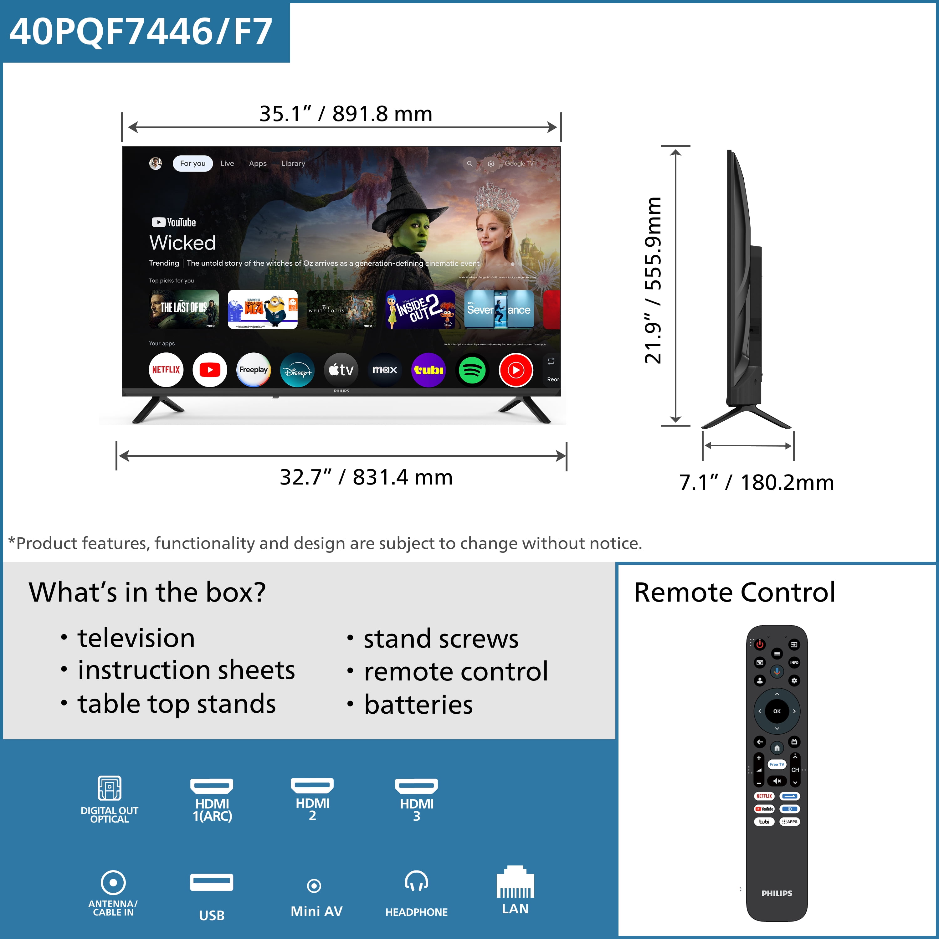 Philips 40" Class QLED FHD (1080p) Google Smart TV (40PQF7446/F7)