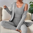 thumbnail image 4 of YUGYXL Women's 3 Piece Lounge Sweatsuit Ribbed Knit Long Sleeve Cardigan Sleeveless Crop Tank Top Legging Pants Loungewear Sets Gray M, 4 of 8
