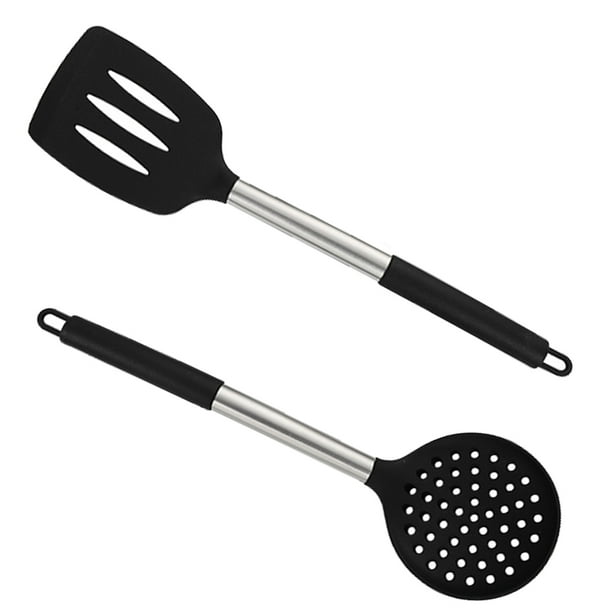 Sistema de utensilios de cocina de silicona, sistema de utensilios de cocina de 2 piezas, utensilios de cocina antiadherentes, mango de acero inoxidable