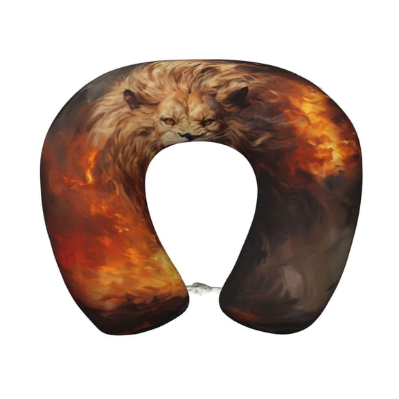 Xecao Cool Fire Lion Print Memory Foam Cervical Neck Pillow Versatile U-Shaped Pillows for Home,Office,Camping,Travelling,Soft Washable Cover