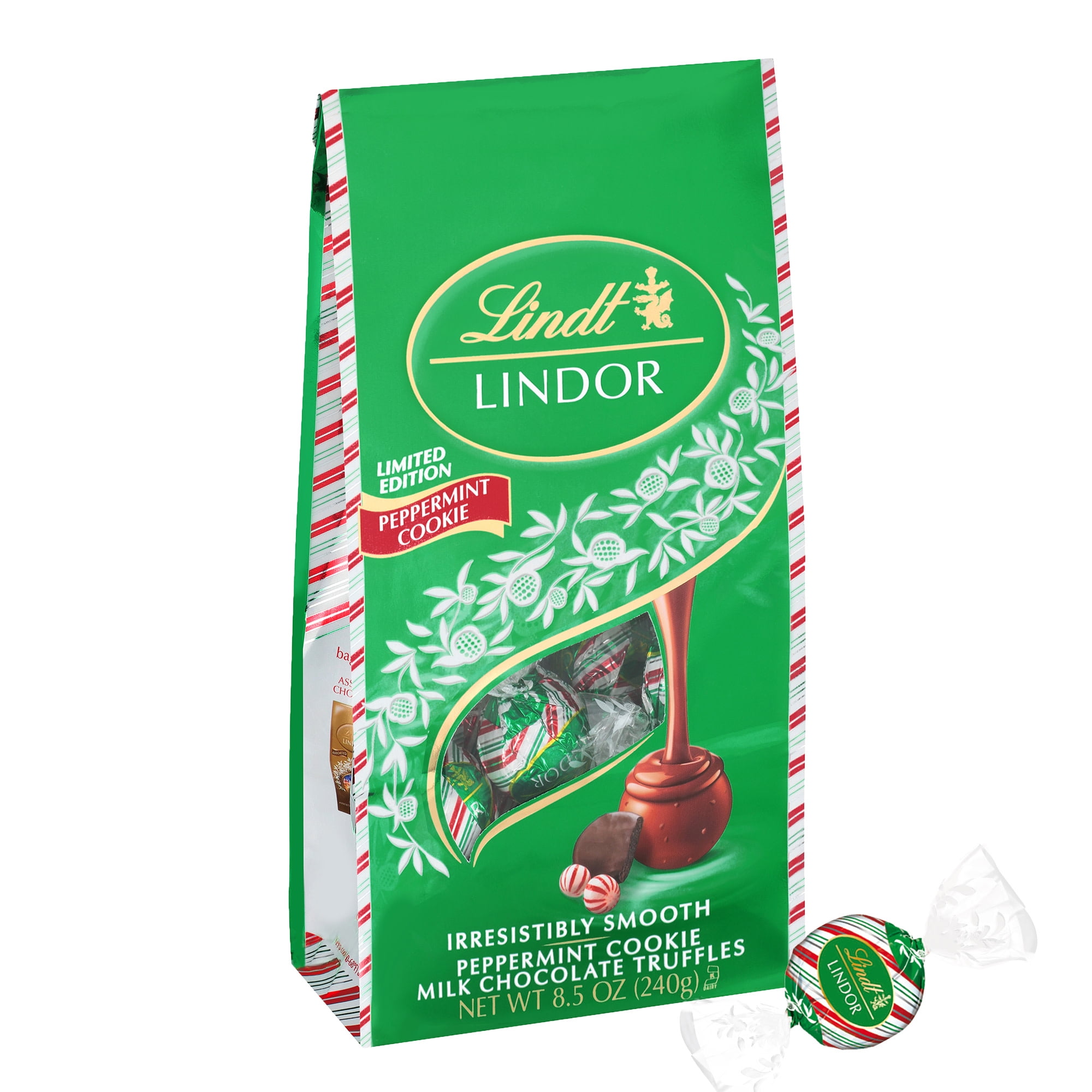 Lindt LINDOR Holiday Limited Edition Peppermint Cookie Milk Chocolate Candy Truffles, 8.5 oz. Bag